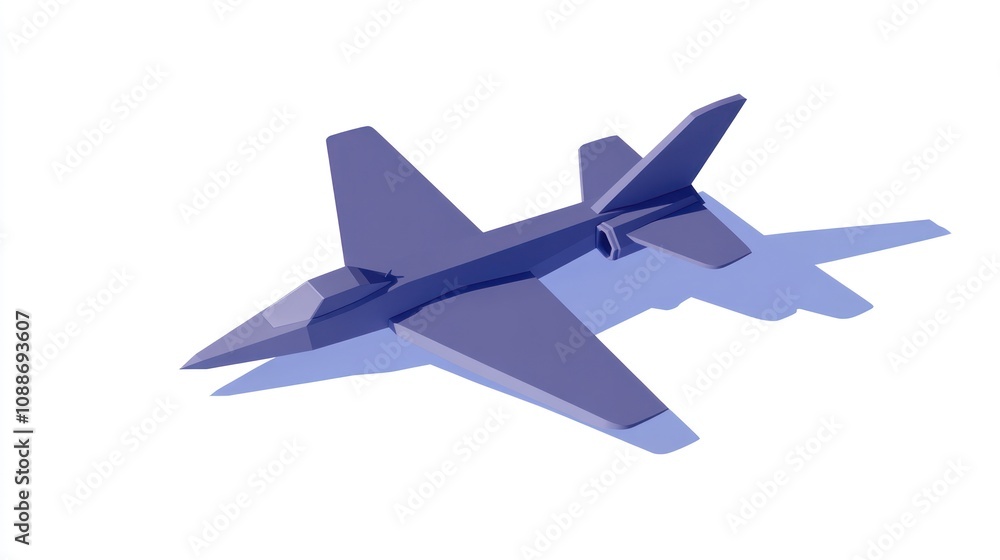 A stylized, low-poly aircraft model with a sleek design and shadow on a white background. A stylized, low-poly aircraft model with a sleek design and shadow on a white background.