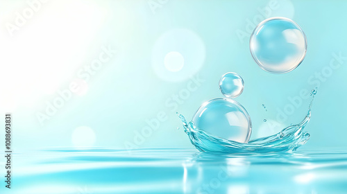 Wallpaper Mural Water splash with bubbles on blue background Torontodigital.ca