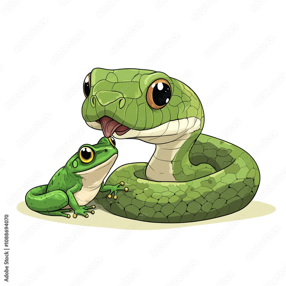 Naklejka premium Cute Snake and Frog Cartoon