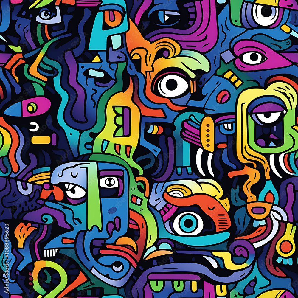Face art, seamless pattern, the art of colorful faces is limitless Face art, seamless pattern, the art of colorful faces is limitless