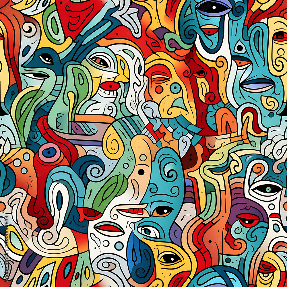 Face art, seamless pattern, the art of colorful faces is limitless Face art, seamless pattern, the art of colorful faces is limitless