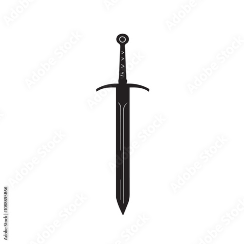 Sword In cartoon, hand-drawn flat style. image for social media, websites and UI. Isolated 2D vector design in logo, icon, sketch style, simple line vector, single color. AI Generative Art.