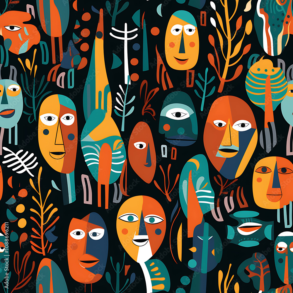 Face art, seamless pattern, the art of colorful faces is limitless Face art, seamless pattern, the art of colorful faces is limitless