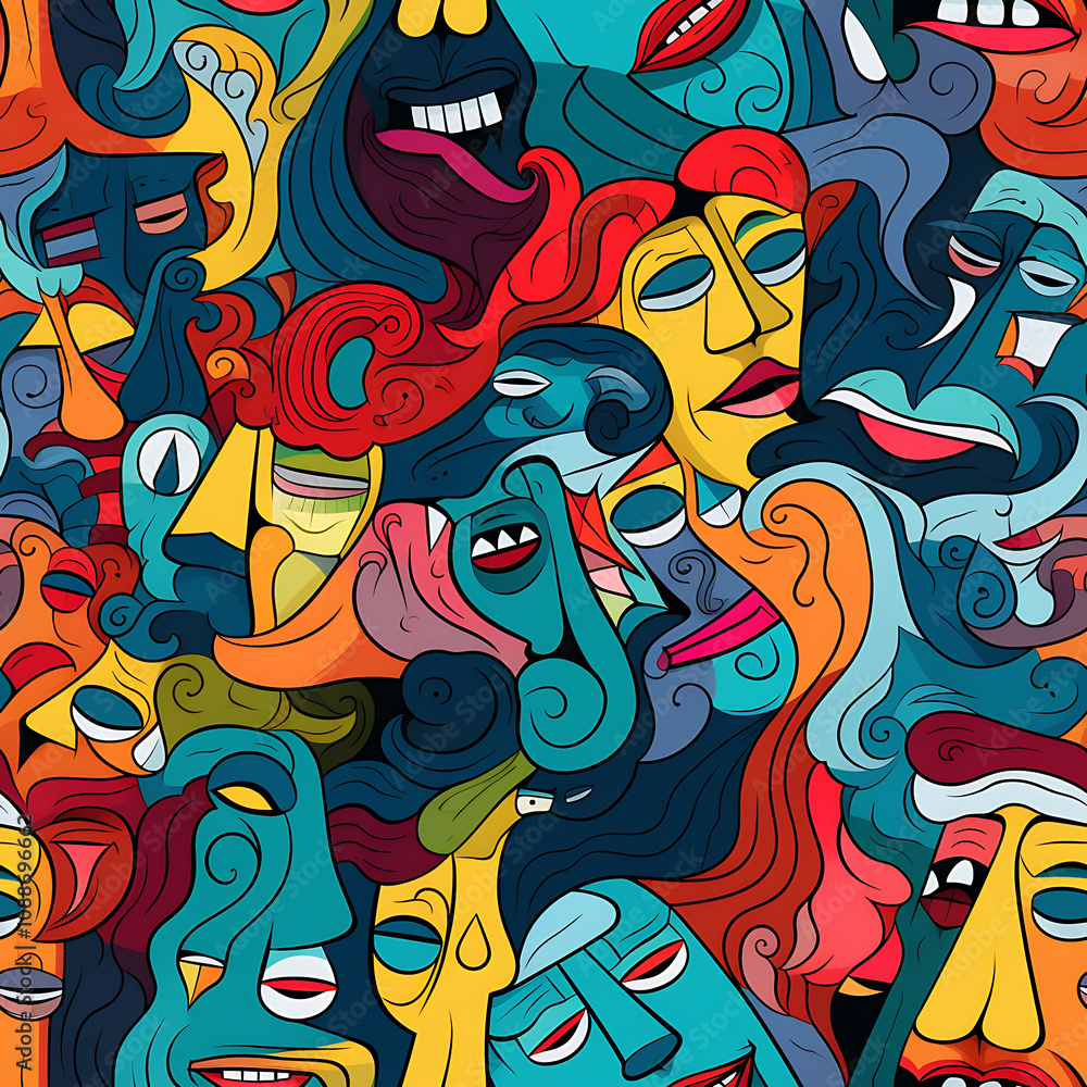 Face art, seamless pattern, the art of colorful faces is limitless Face art, seamless pattern, the art of colorful faces is limitless