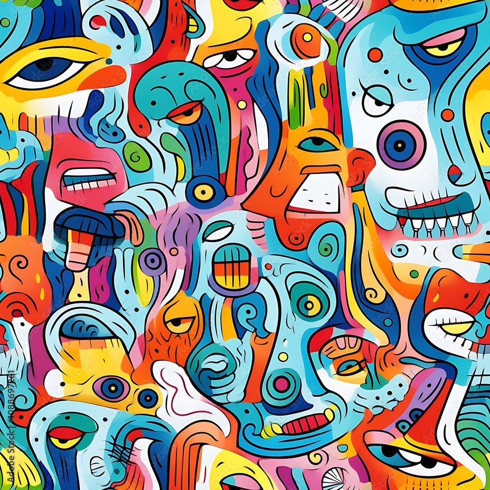 Face art, seamless pattern, the art of colorful faces is limitless Face art, seamless pattern, the art of colorful faces is limitless