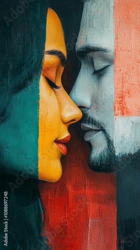 sensuality portrait of man and woman in love on abstract background