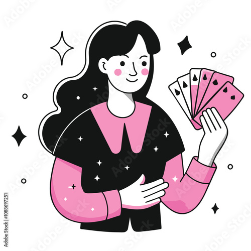 Young Woman Holding a Fan of Cards Ready for Fortune Telling