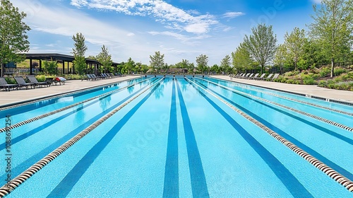 Tranquil Blue Swimming Pool Lanes with Pristine Waters in Scenic Landscape photo