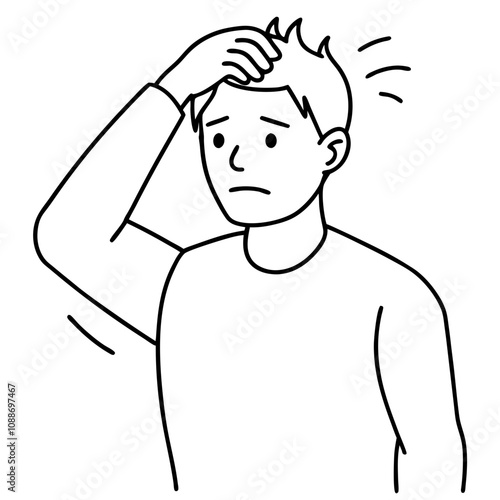 dandruff falls from hair of man scratching head-