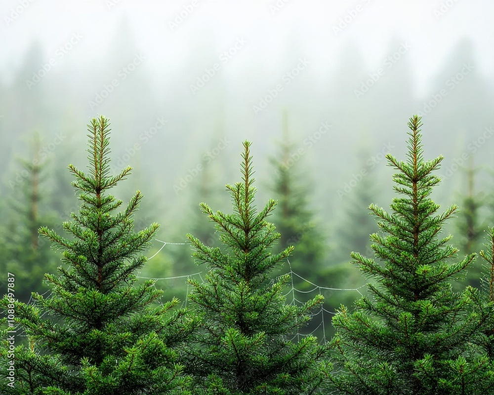 Fog-covered evergreen trees in serene forest landscape nature photography tranquil scene Fog-covered evergreen trees in serene forest landscape nature photography tranquil scene