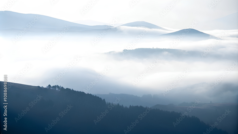 Mysterious Mountains, Mountains with low clouds. aerial view Mysterious Mountains, Mountains with low clouds. aerial view