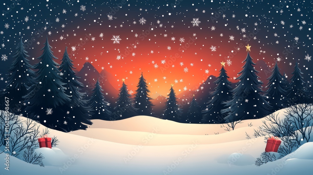 magical winter forest, New Year background illustration magical winter forest, New Year background illustration