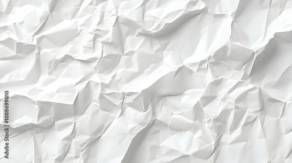 A Close-Up Photograph of a Crumpled White Paper Surface with Irregular Folds and Creases, Creating a Textured Abstract Background A Close-Up Photograph of a Crumpled White Paper Surface with Irregular Folds and Creases, Creating a Textured Abstract Background