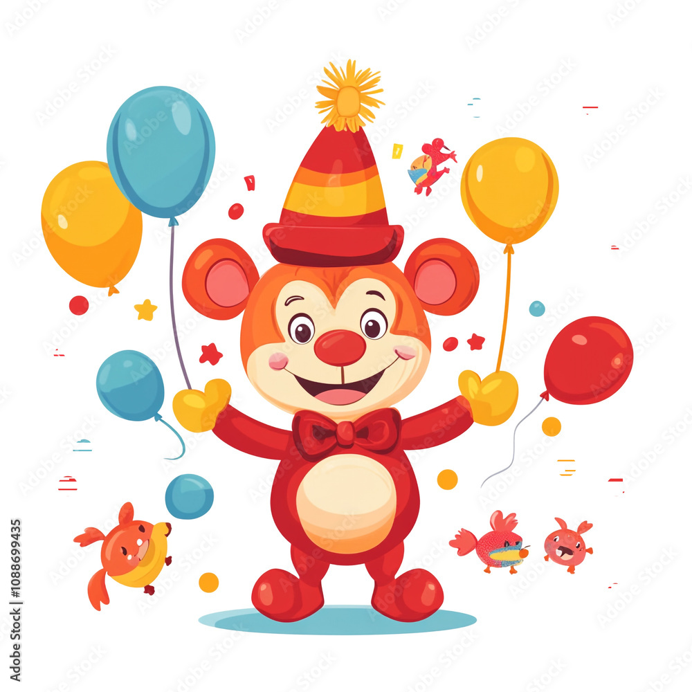Fototapeta premium Happy Clown Bear with Balloons
