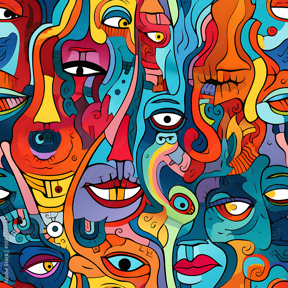 Face art, seamless pattern, the art of colorful faces is limitless Face art, seamless pattern, the art of colorful faces is limitless