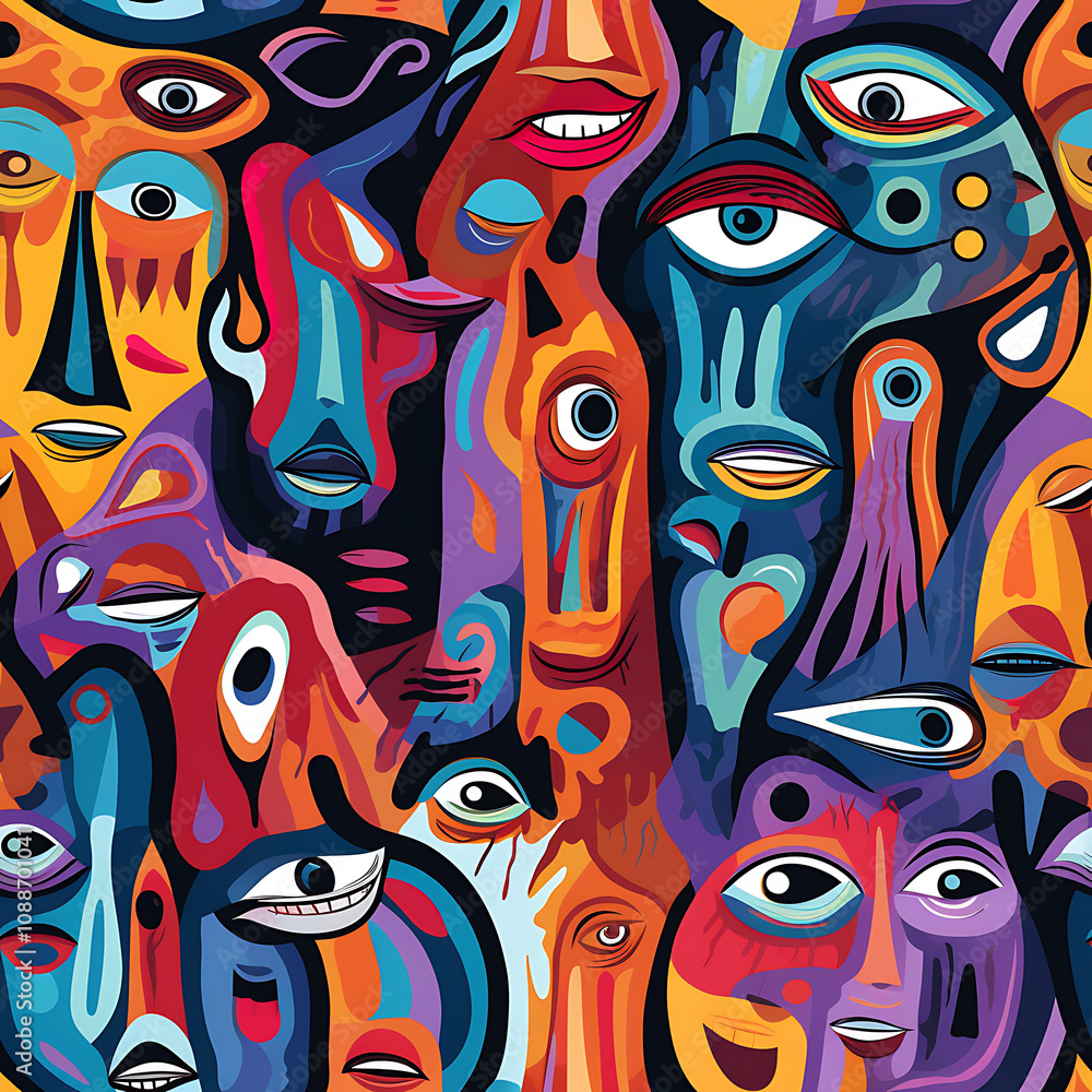 Face art, seamless pattern, the art of colorful faces is limitless Face art, seamless pattern, the art of colorful faces is limitless