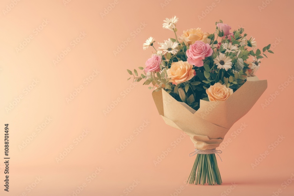 Obraz premium A bouquet of flowers is sitting on a table