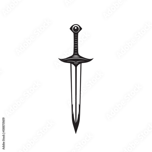 Sword In cartoon, hand-drawn flat style. image for social media, websites and UI. Isolated 2D vector design in logo, icon, sketch style, simple line vector, single color. AI Generative Art.