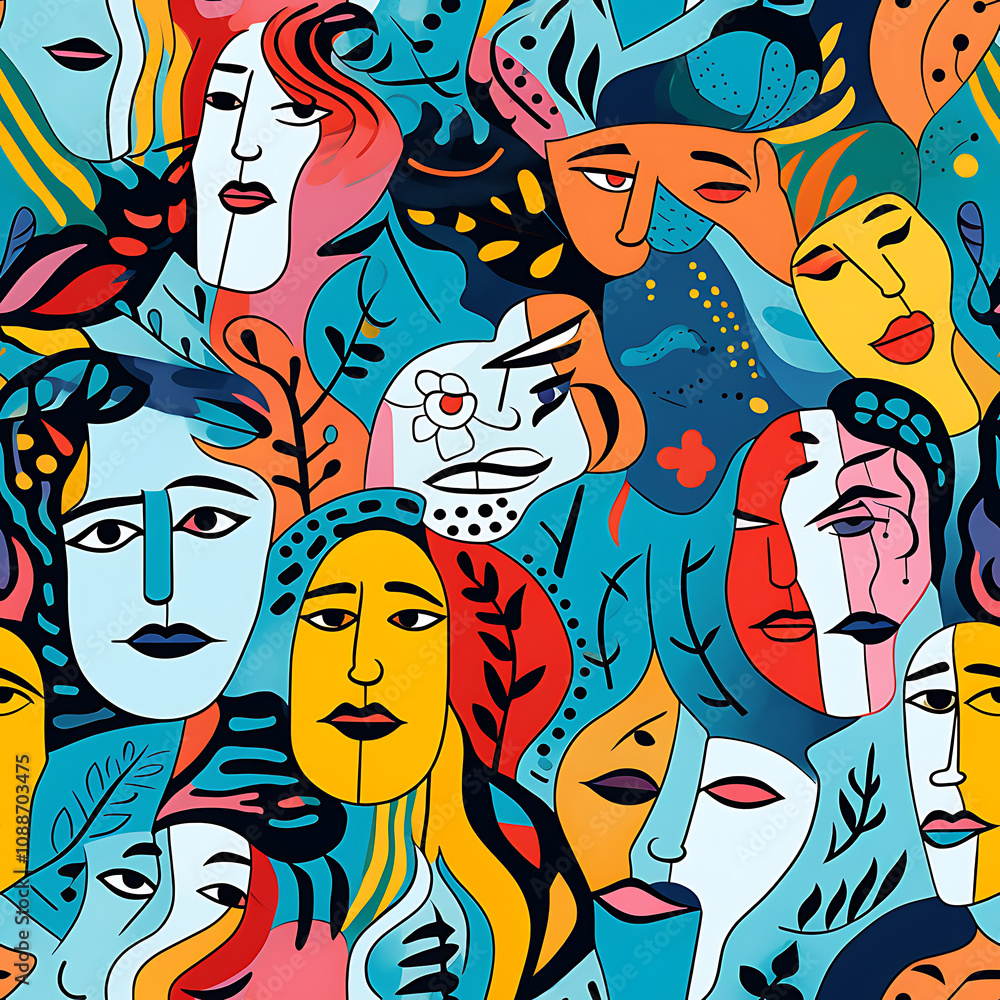 Face art, seamless pattern, the art of colorful faces is limitless Face art, seamless pattern, the art of colorful faces is limitless