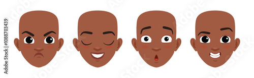 Teen Boy Face Head with Different Emotion Vector Set