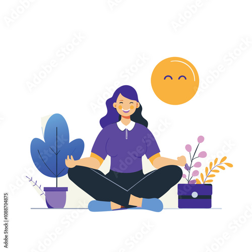 Happy woman meditating enjoying a peaceful moment