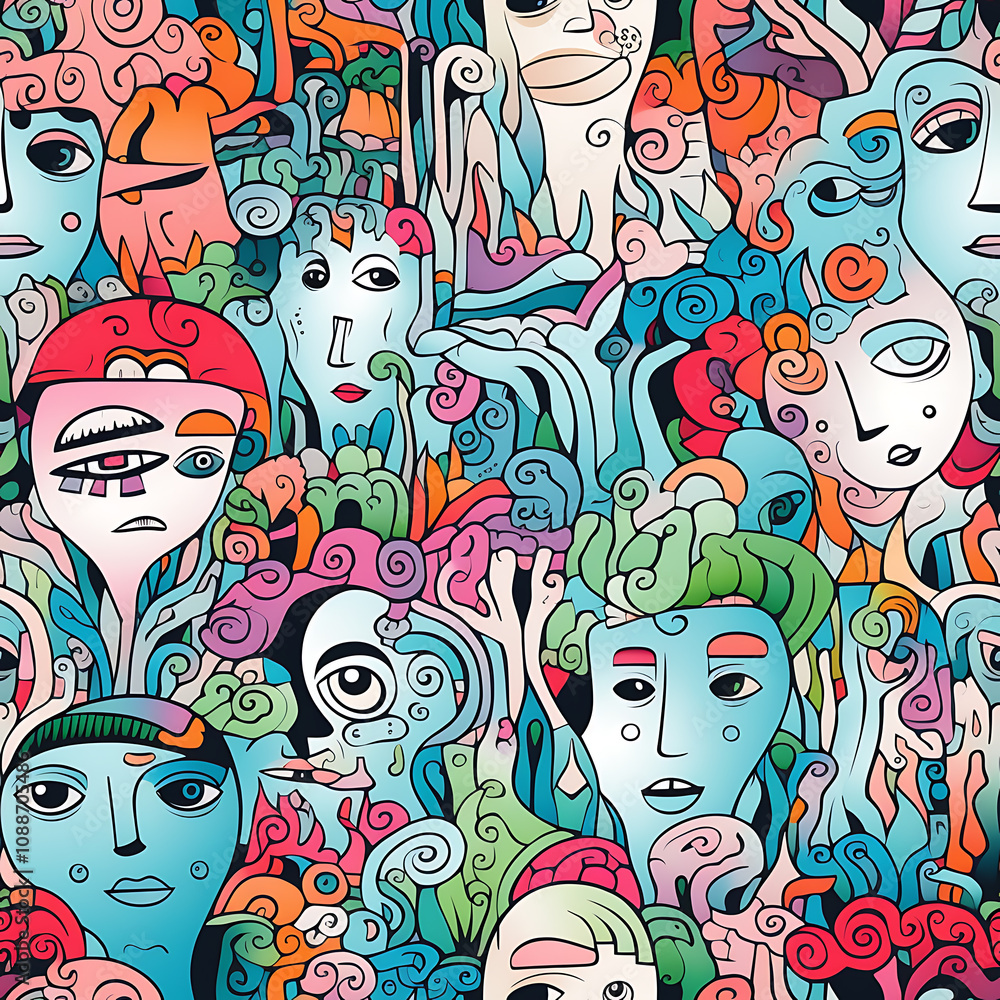 Face art, seamless pattern, the art of colorful faces is limitless Face art, seamless pattern, the art of colorful faces is limitless