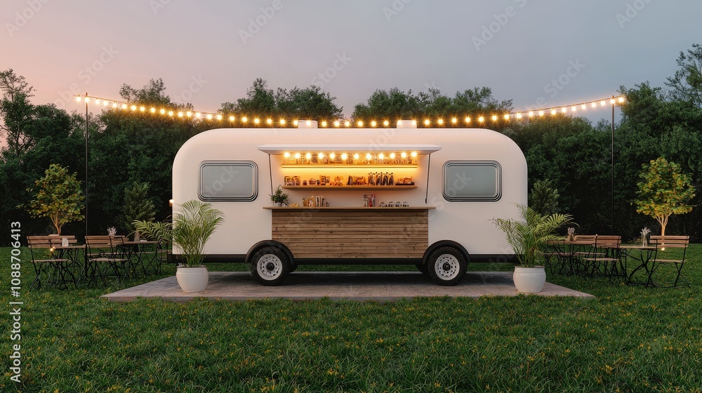 Charming Food Truck Outdoor Cafe Evening Market Scene Charming Food Truck Outdoor Cafe Evening Market Scene