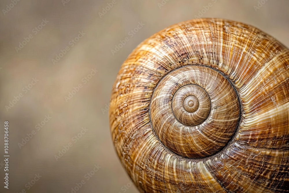 Textured macro of snail shell, earthy tones, spiral pattern, natural lighting, high detail Textured macro of snail shell, earthy tones, spiral pattern, natural lighting, high detail
