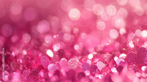  Pink bokeh background with hearts for Valentine's Day, pink and white, love wallpaper, pink glittery background, pink heart pattern.