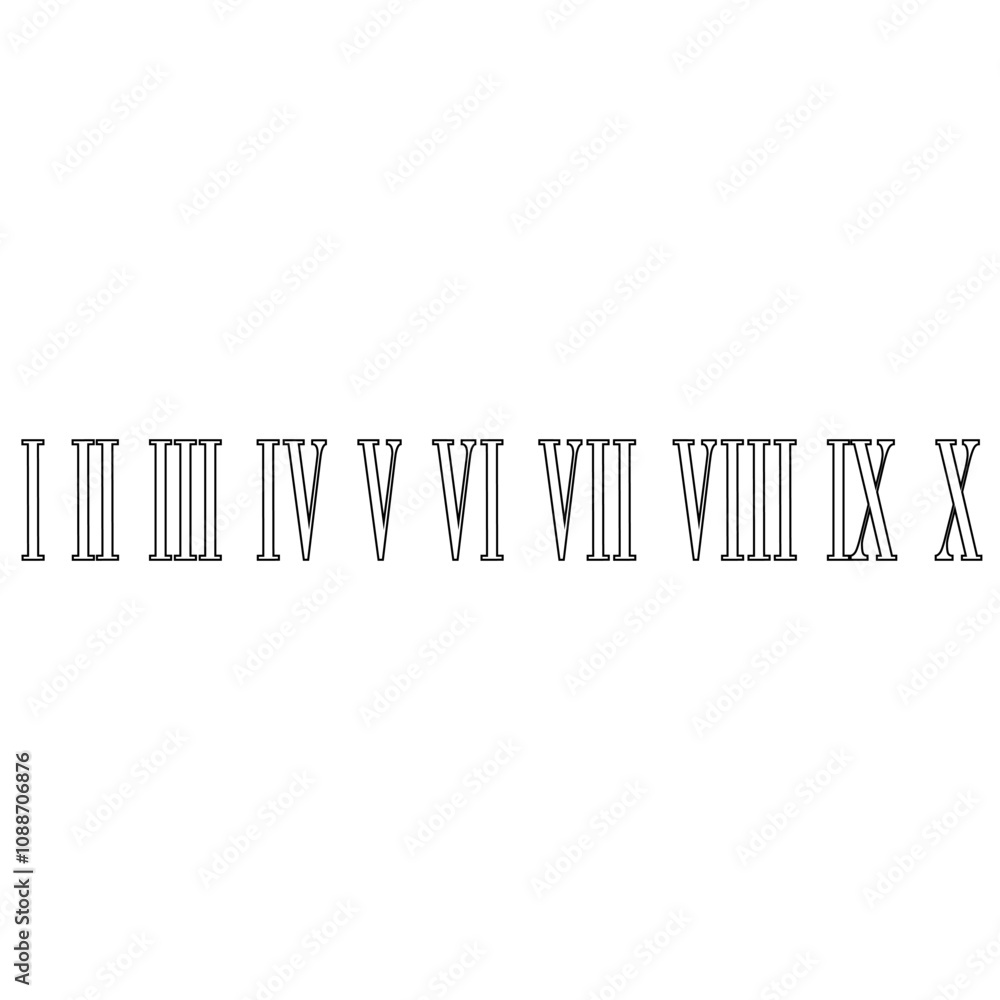 Roman numerals icon vector set. Dial illustration sign collection. Numbers symbol or logo. Roman numerals icon vector set. Dial illustration sign collection. Numbers symbol or logo.