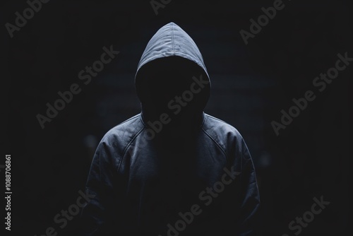 Shadowed Figure: An enigmatic hooded figure stands alone in the darkness, their face obscured, creating a sense of mystery and intrigue. Their presence evokes a sense of secrecy and hidden motives. 