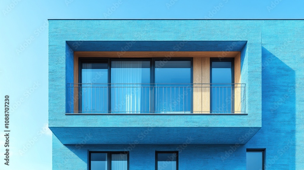 Modern blue building fa?ade with balcony and large windows. Modern blue building fa?ade with balcony and large windows.