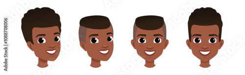 Teen Boy Face Head with Different Emotion Vector Set