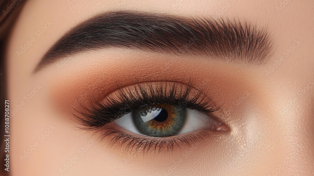 Close-up of a woman eye with striking long eyelashes and soft, elegant brows, showcasing timeless beauty and refinement. Close-up of a woman eye with striking long eyelashes and soft, elegant brows, showcasing timeless beauty and refinement.