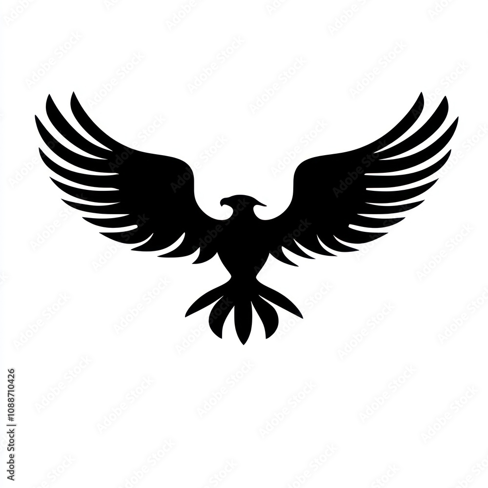 Black silhouette of a soaring eagle with its wings spread wide. Black silhouette of a soaring eagle with its wings spread wide.