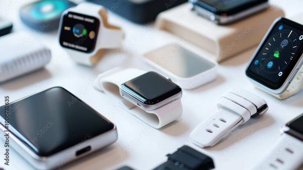 A close-up of cutting-edge technology such as smart devices and wearables, highlighting modern living A close-up of cutting-edge technology such as smart devices and wearables, highlighting modern living