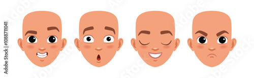 Teen Boy Face Head with Different Emotion Vector Set