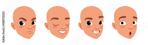 Teen Boy Face Head with Different Emotion Vector Set