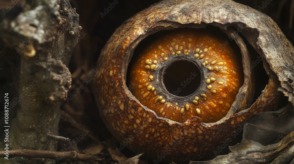 A Close-up of a Partially Opened Seed Pod with a Circular Opening A Close-up of a Partially Opened Seed Pod with a Circular Opening
