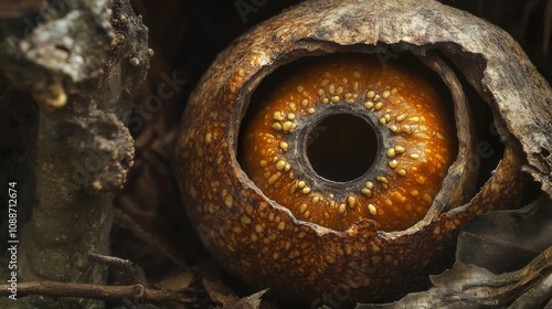 A Close-up of a Partially Opened Seed Pod with a Circular Opening