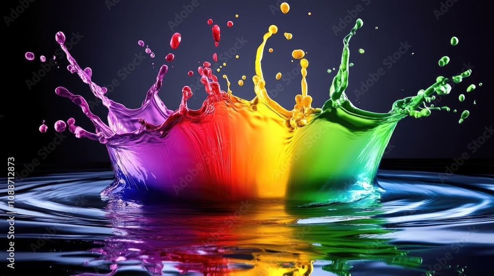 Rainbow Colored Liquid Splashing Into Water Rainbow Colored Liquid Splashing Into Water