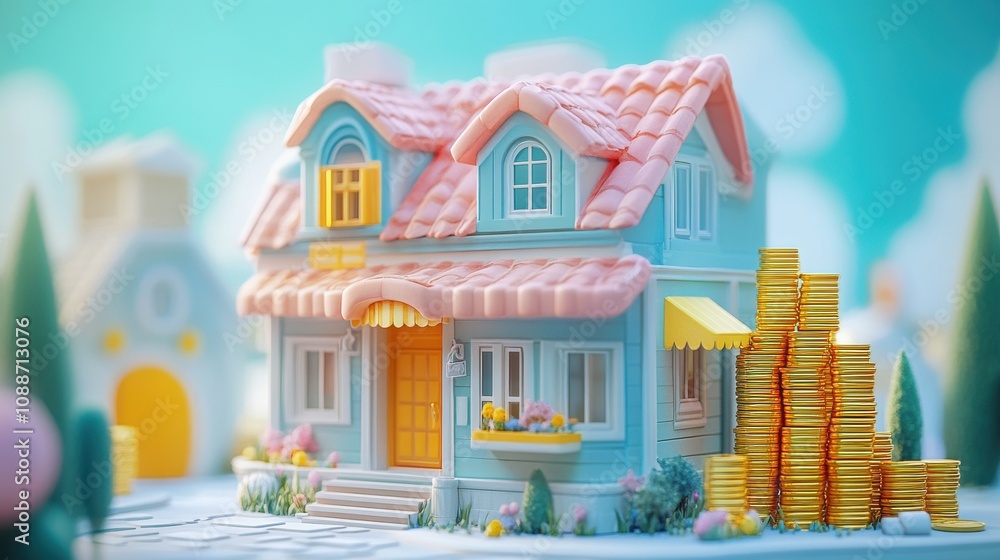 Cartoon Christmas house with snow-covered roof nestled in a winter village Cartoon Christmas house with snow-covered roof nestled in a winter village