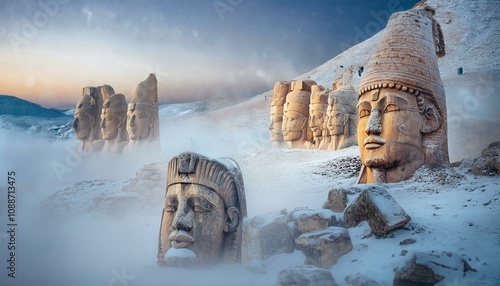 King statues on the top of the mountains, historical texture and mystical geography photo