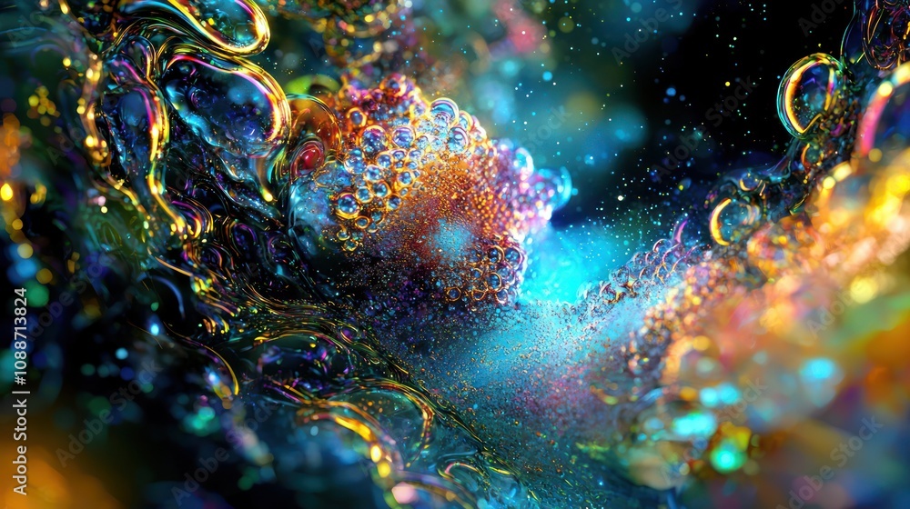 A close-up of digital abstract technology with holographic effects and 3D elements A close-up of digital abstract technology with holographic effects and 3D elements