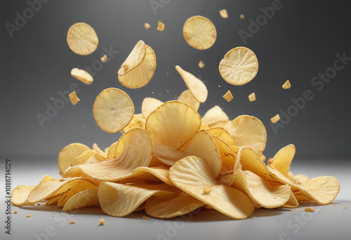 poster of flying potato chips made with generative ai photo