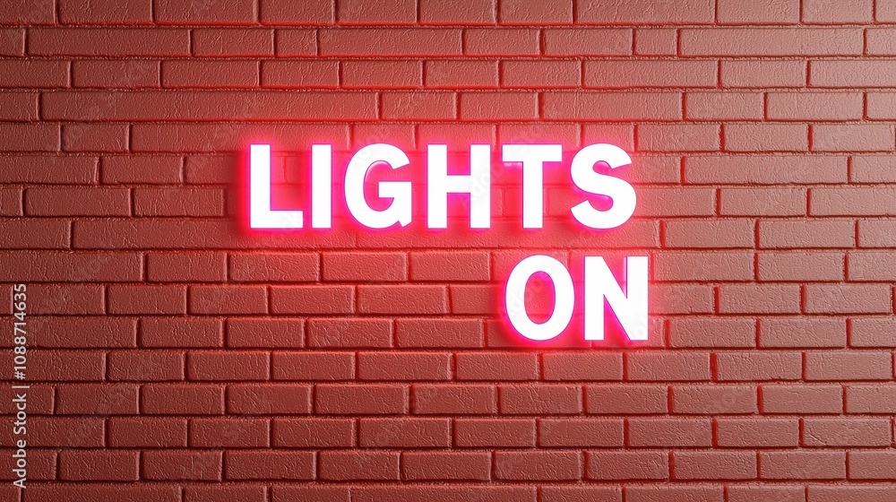 Red Brick Wall Neon Sign Lights On Illuminated Message Red Brick Wall Neon Sign Lights On Illuminated Message