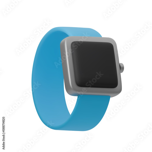 3D vector illustration of modern smartwatch with blue strap and minimalistic design. Perfect for fitness, health tracking, technology, wearable gadgets, or user interface concepts