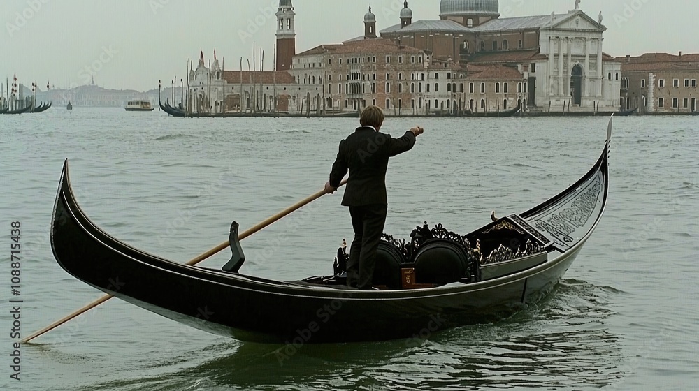 A gondolier navigates a serene canal in Venice, Italy. A gondolier navigates a serene canal in Venice, Italy.