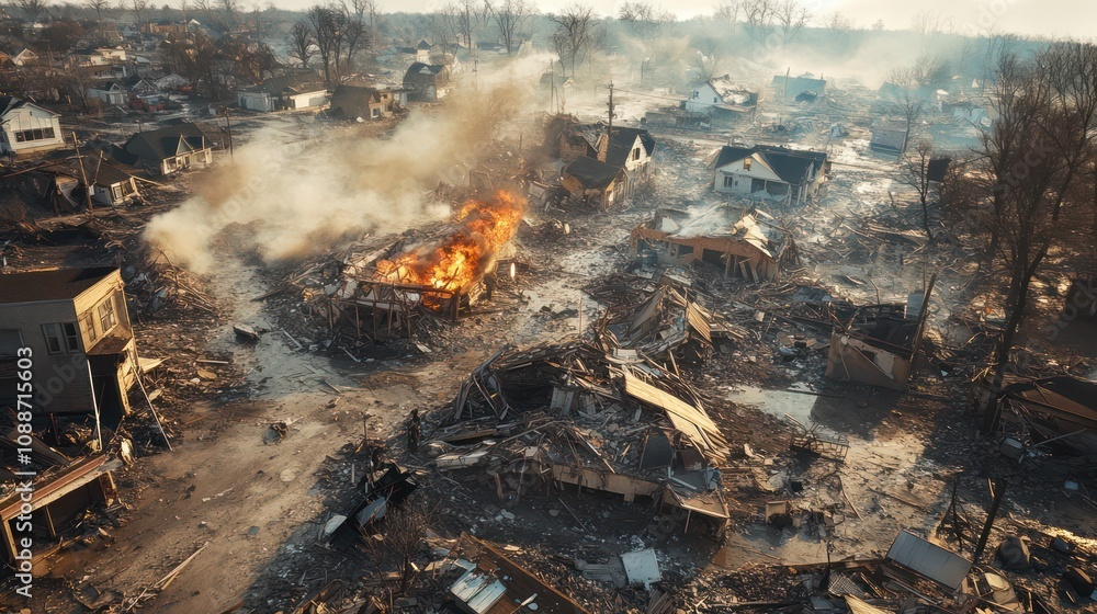 Devastating aftermath of an earthquake, showing communities in ruins and recovery efforts Devastating aftermath of an earthquake, showing communities in ruins and recovery efforts