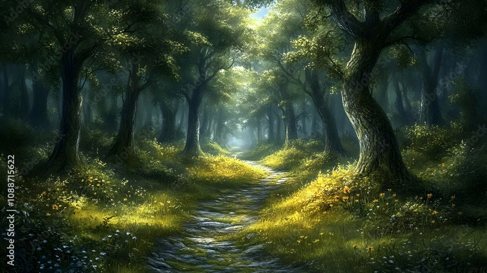 Sunlit Forest Path: A Tranquil Walk Through Nature's Embrace Sunlit Forest Path: A Tranquil Walk Through Nature's Embrace